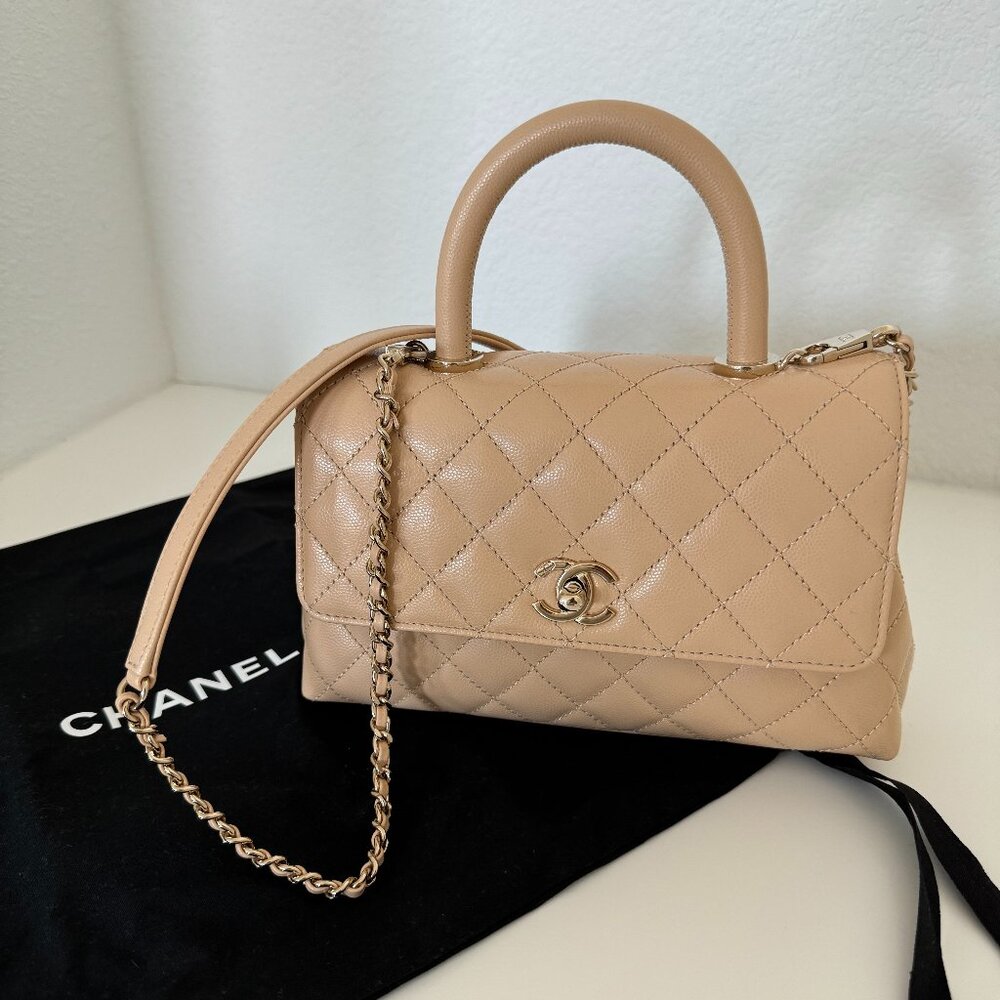 Chanel Beige Flap Bag with Top Handle